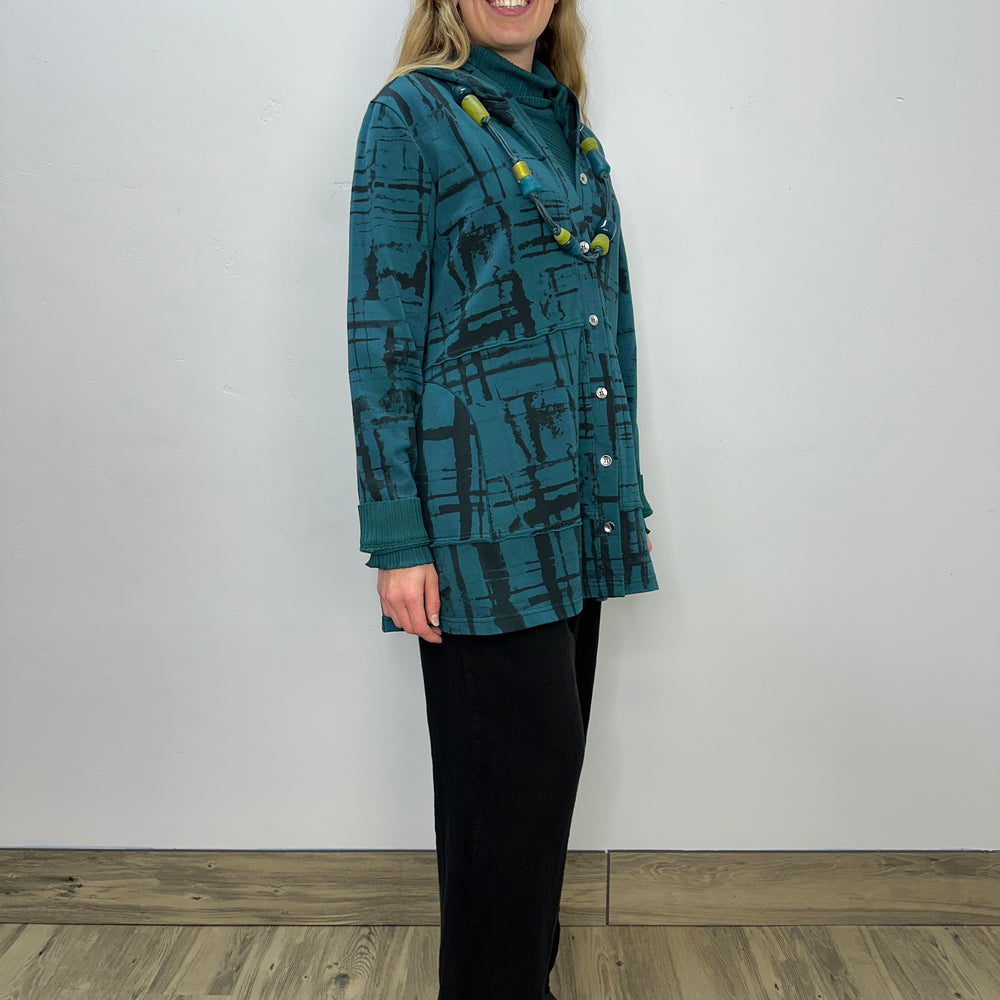 
                  
                    Teal Pattern Button Down Hooded Jacket
                  
                