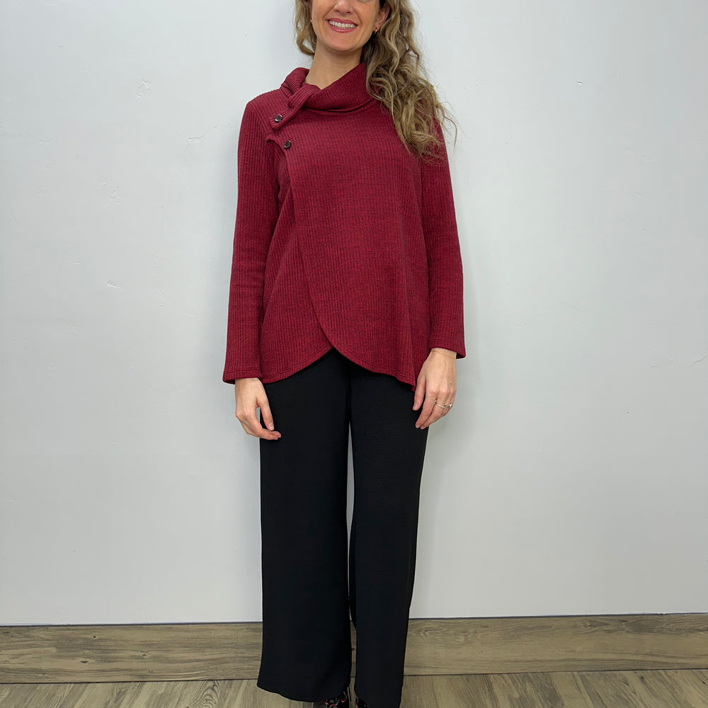 Cherry Red Knit Long Sleeve Cowl Neck Tunic