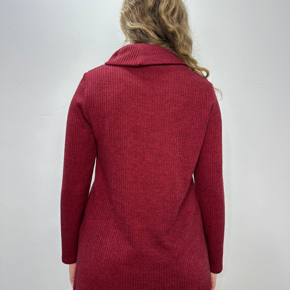 
                  
                    Cherry Red Knit Long Sleeve Cowl Neck Tunic
                  
                