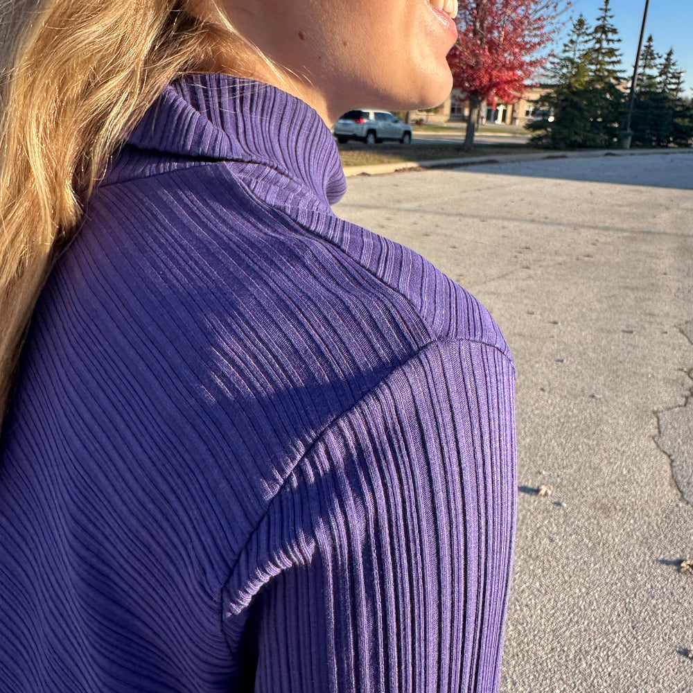 
                  
                    Violet Ribbed Asymmetric Roll Neck Top
                  
                