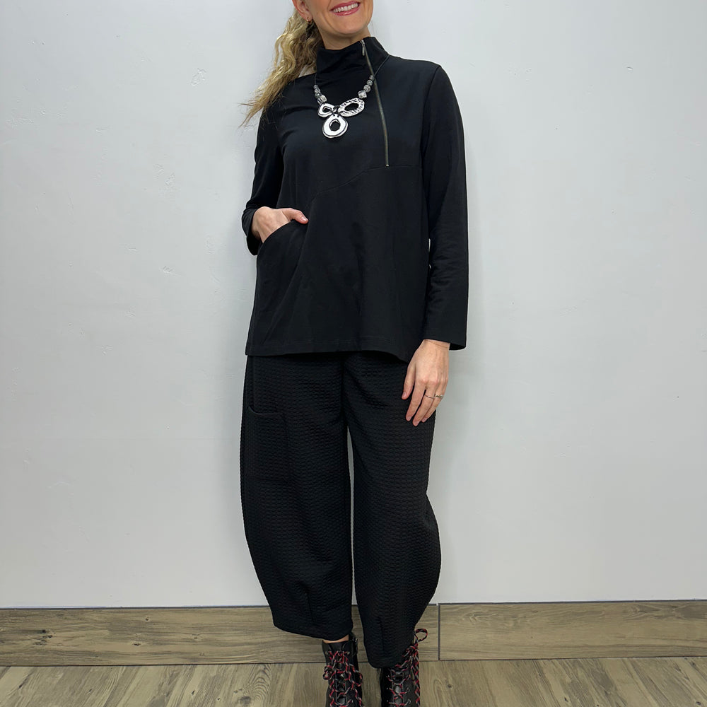 Black French Terry High Neck Tunic