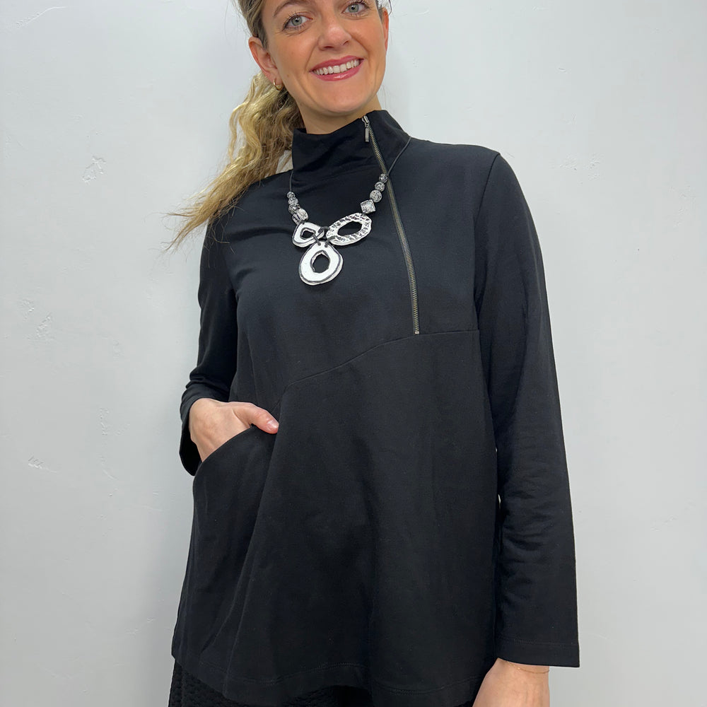 Black French Terry High Neck Tunic