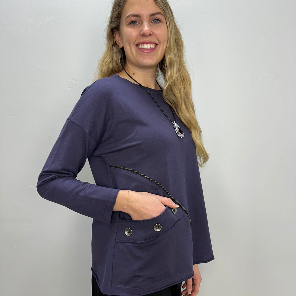 
                  
                    Plum Long Sleeve Top with Asymmetrical Zipper
                  
                