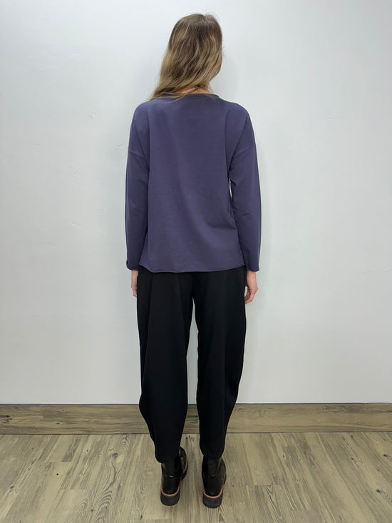 Plum Long Sleeve Top with Asymmetrical Zipper