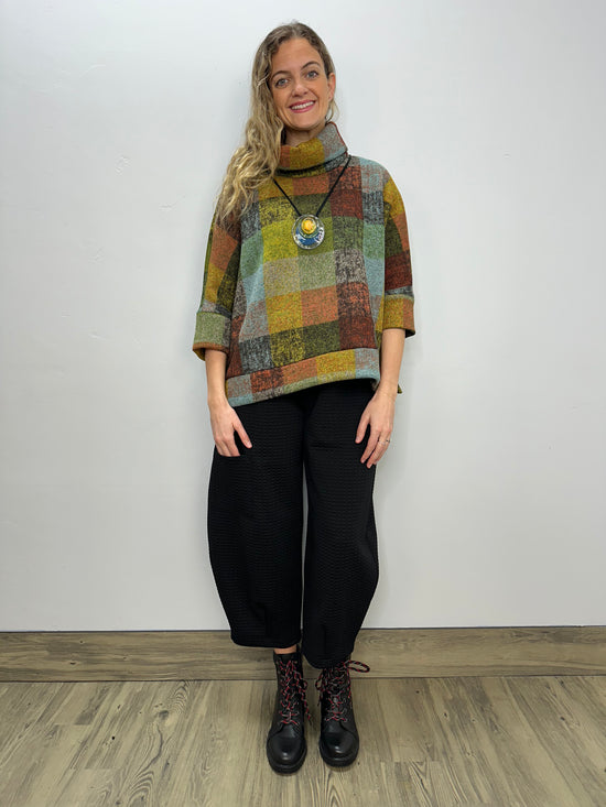 Prairie Fleece Plaid Roll Neck Top