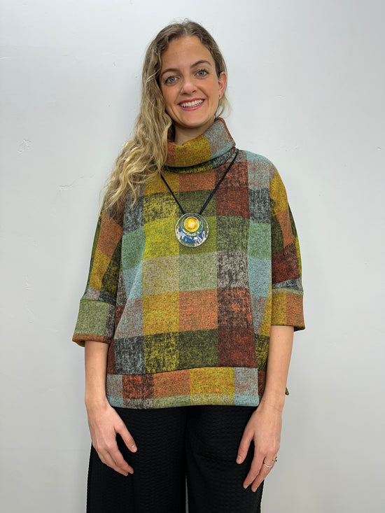 Prairie Fleece Plaid Roll Neck Top