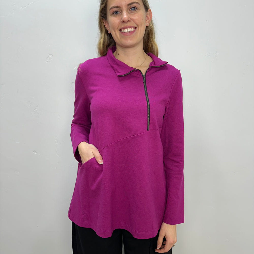 Fuchsia French Terry High Neck Tunic