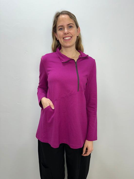 Fuchsia French Terry High Neck Tunic