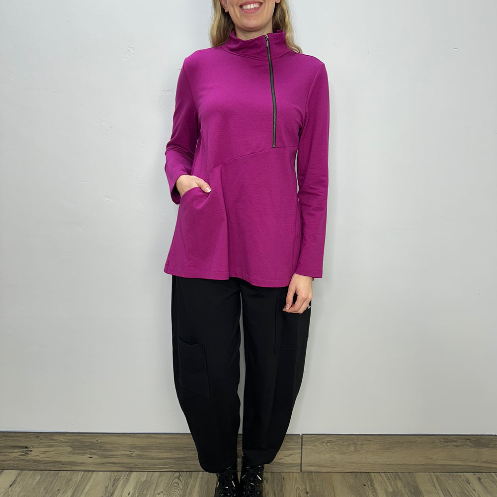 Fuchsia French Terry High Neck Tunic