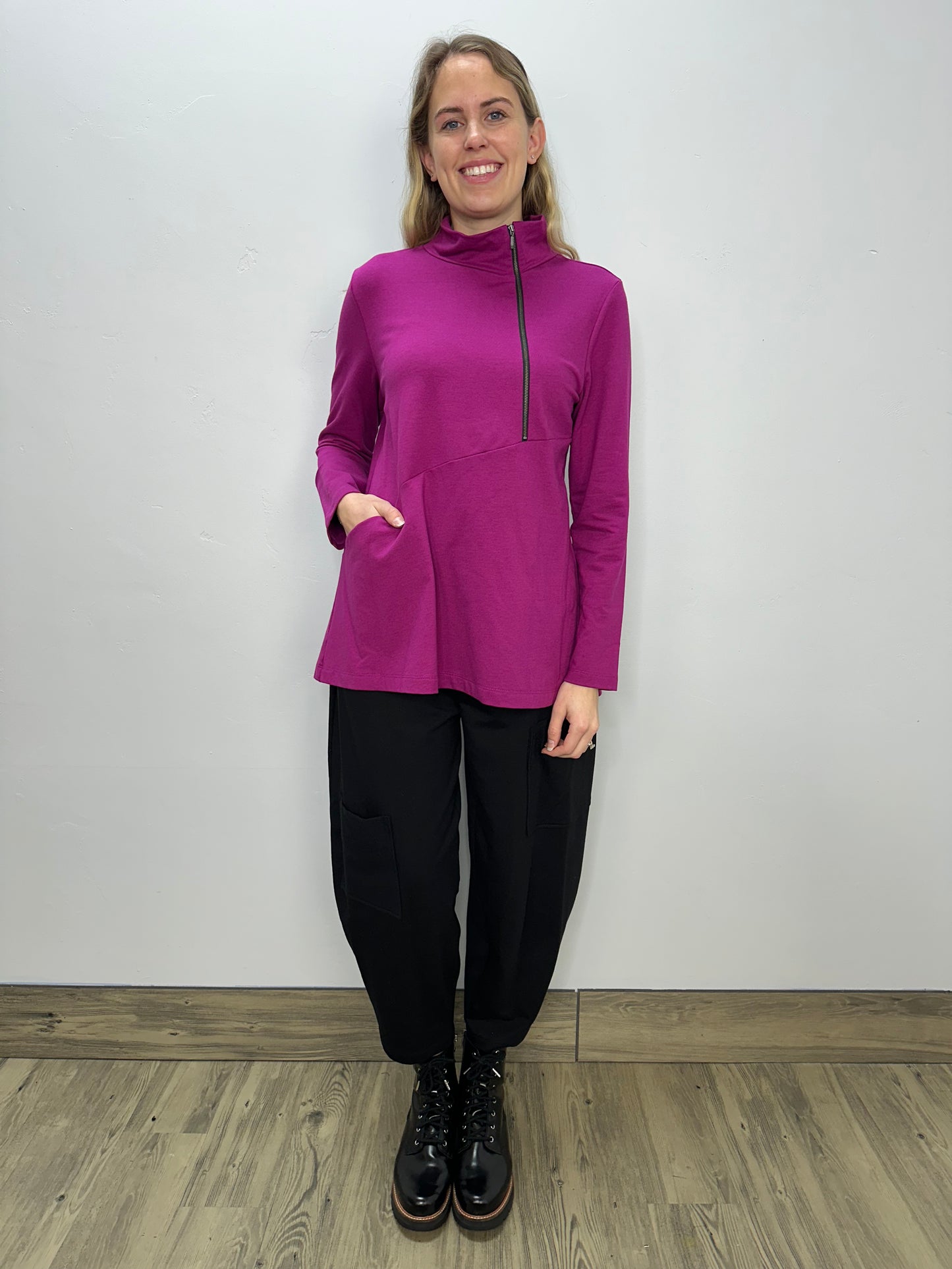 Fuchsia French Terry High Neck Tunic