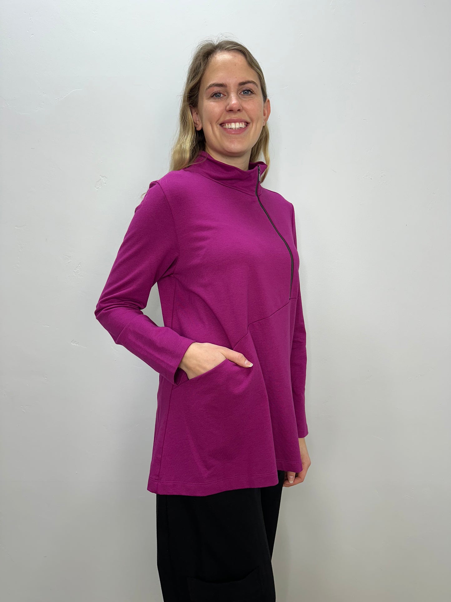 Fuchsia French Terry High Neck Tunic