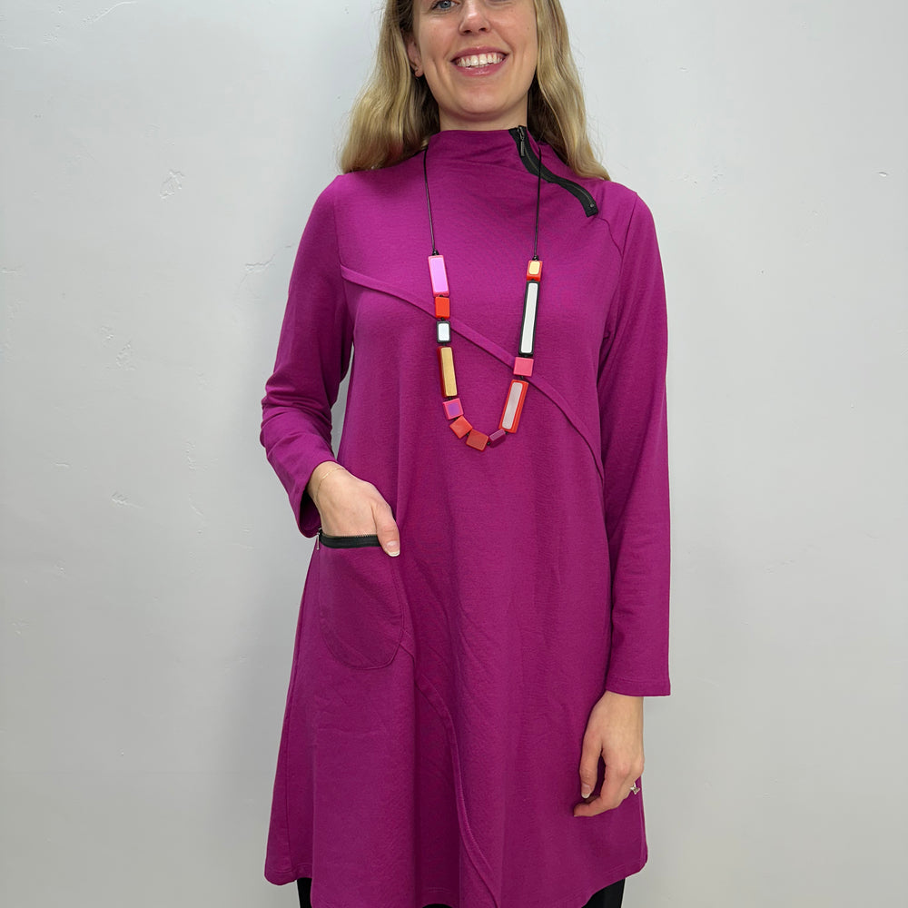 Fuchsia Pink Long Sleeve French Terry Dress