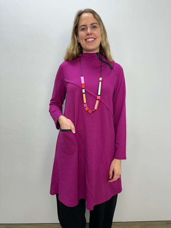 Fuchsia Pink Long Sleeve French Terry Dress