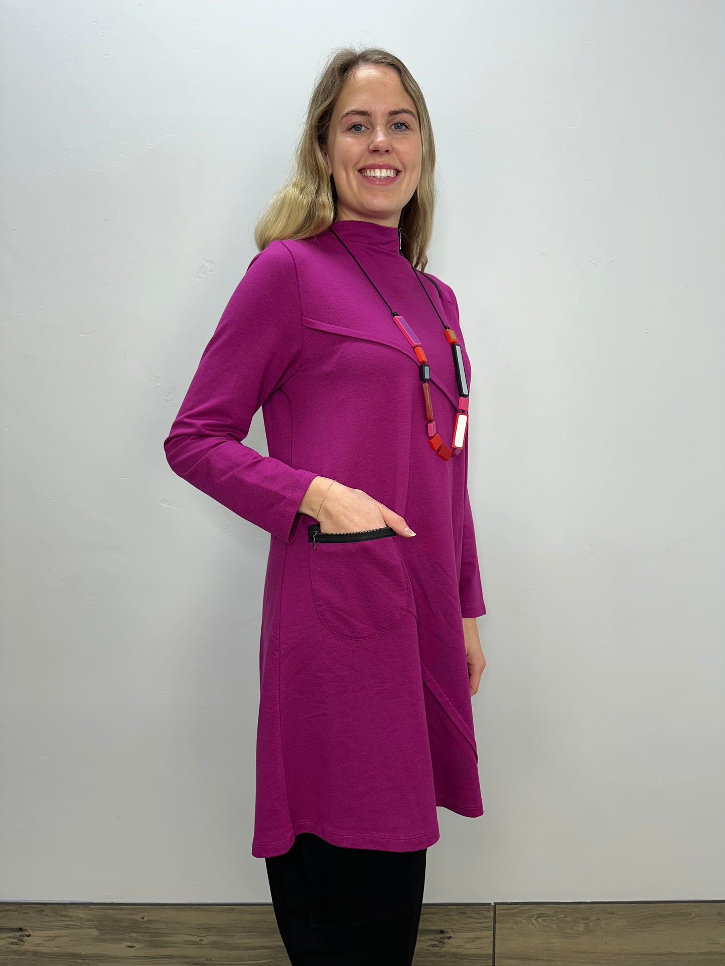 Fuchsia Pink Long Sleeve French Terry Dress