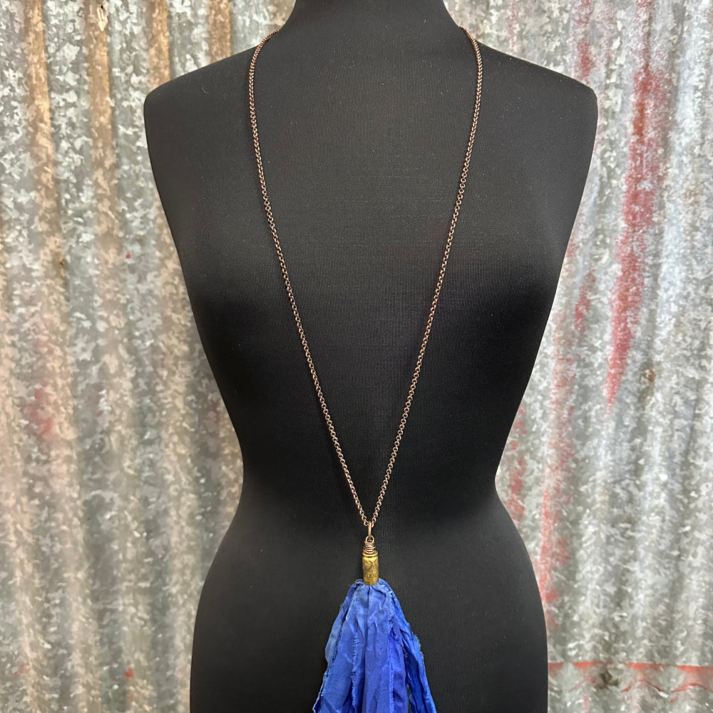 Royal Blue Silk Tassel Bullet Casing Necklace