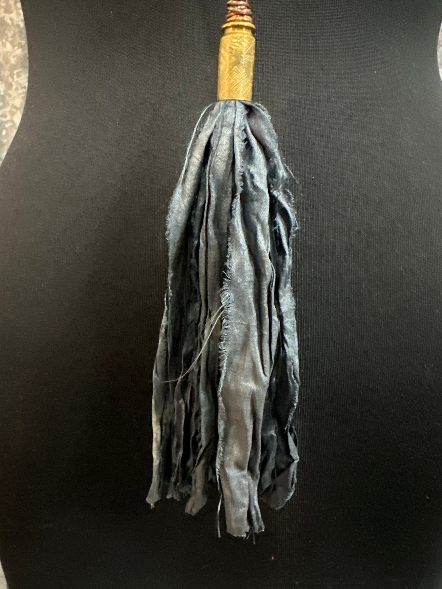 Grey Blue Silk Tassel Bullet Casing Necklace