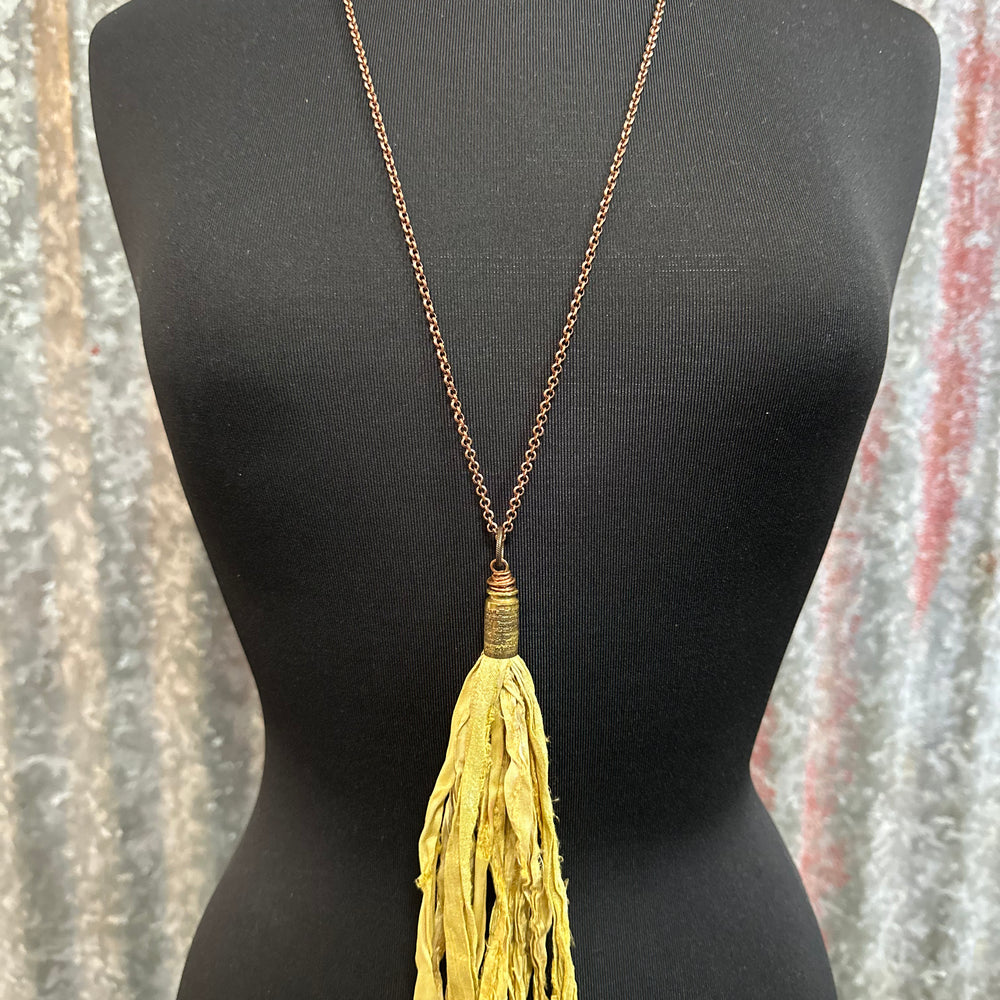 Daffodil Yellow Silk Tassel Bullet Casing Necklace