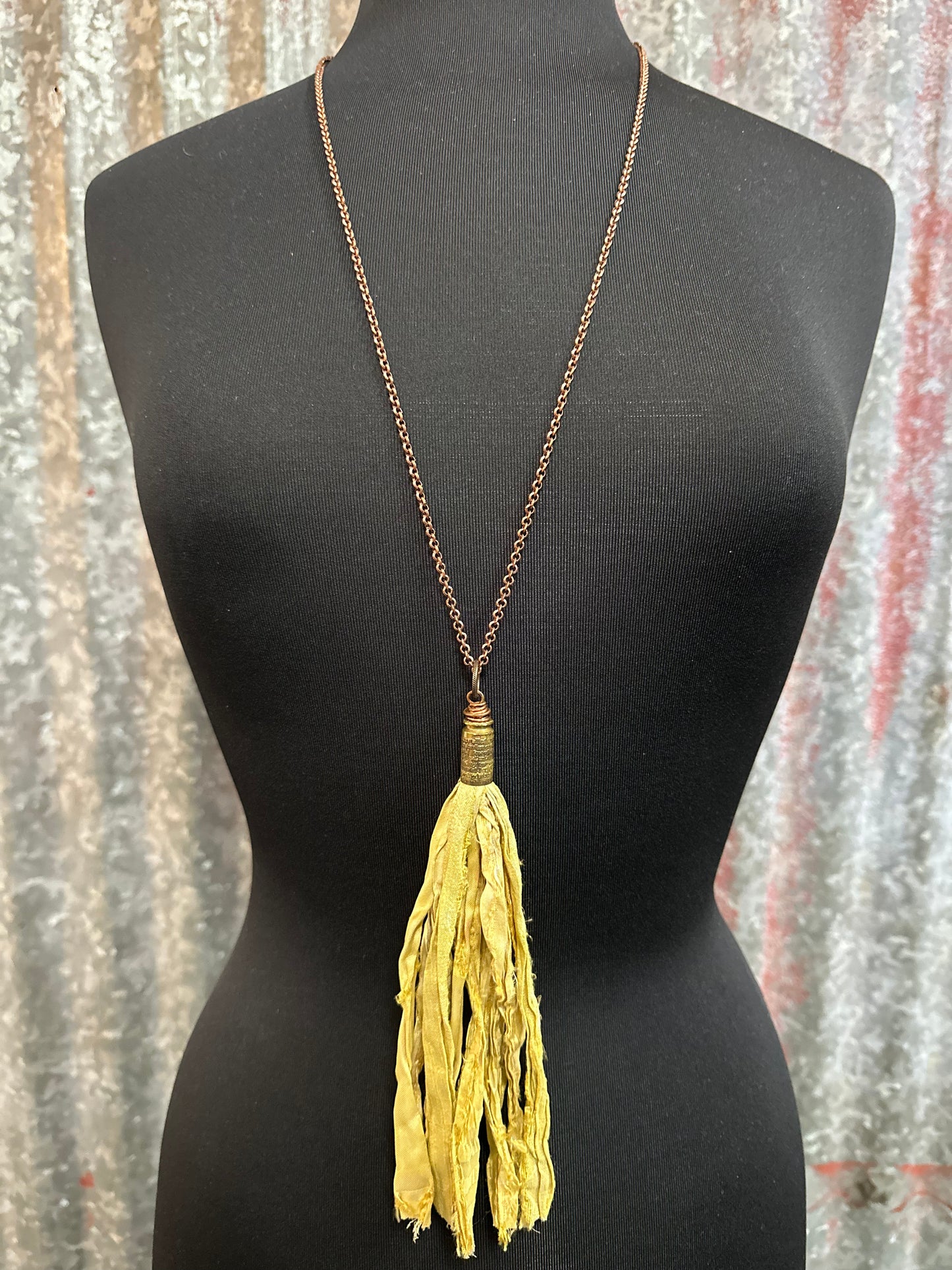 Daffodil Yellow Silk Tassel Bullet Casing Necklace