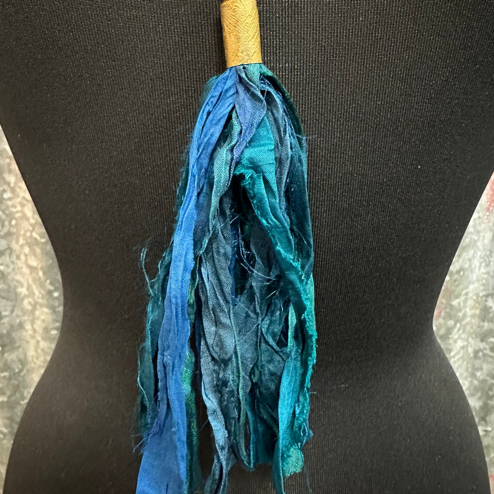 Deep Teal Silk Tassel Bullet Casing Necklace