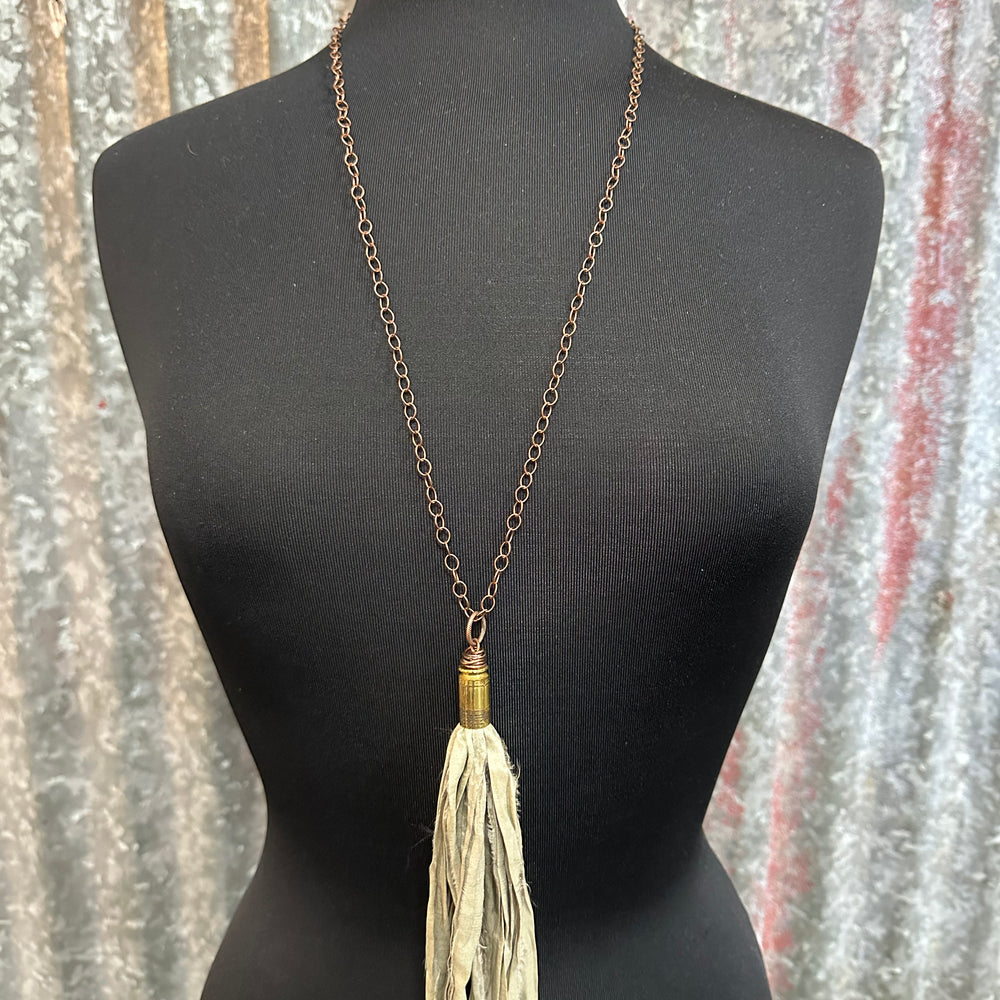 Natural Silk Tassel Bullet Casing Necklace