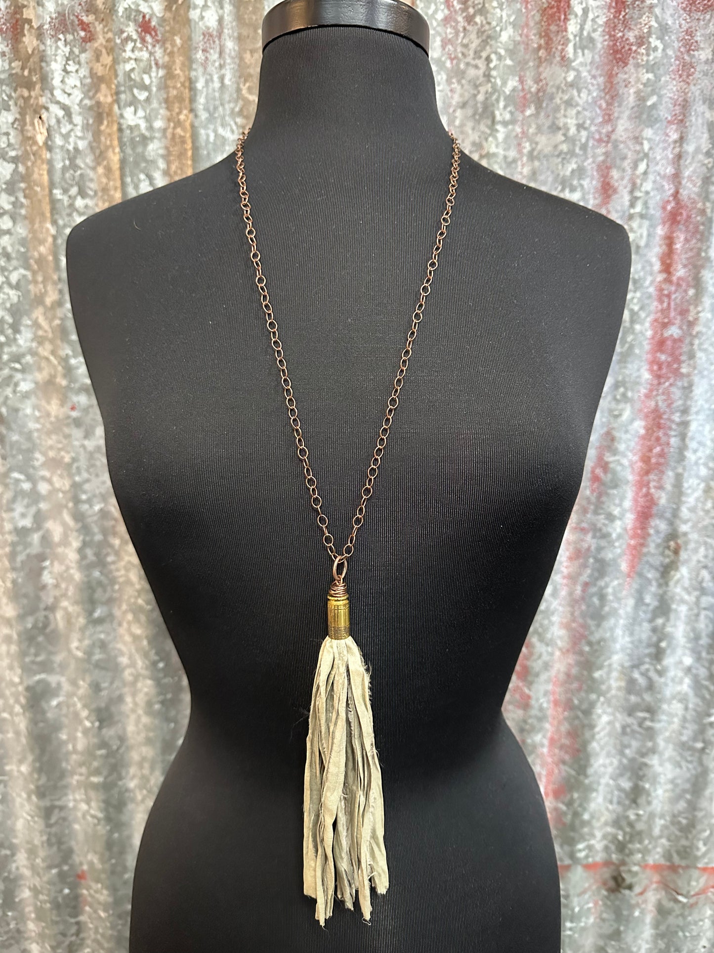 Natural Silk Tassel Bullet Casing Necklace