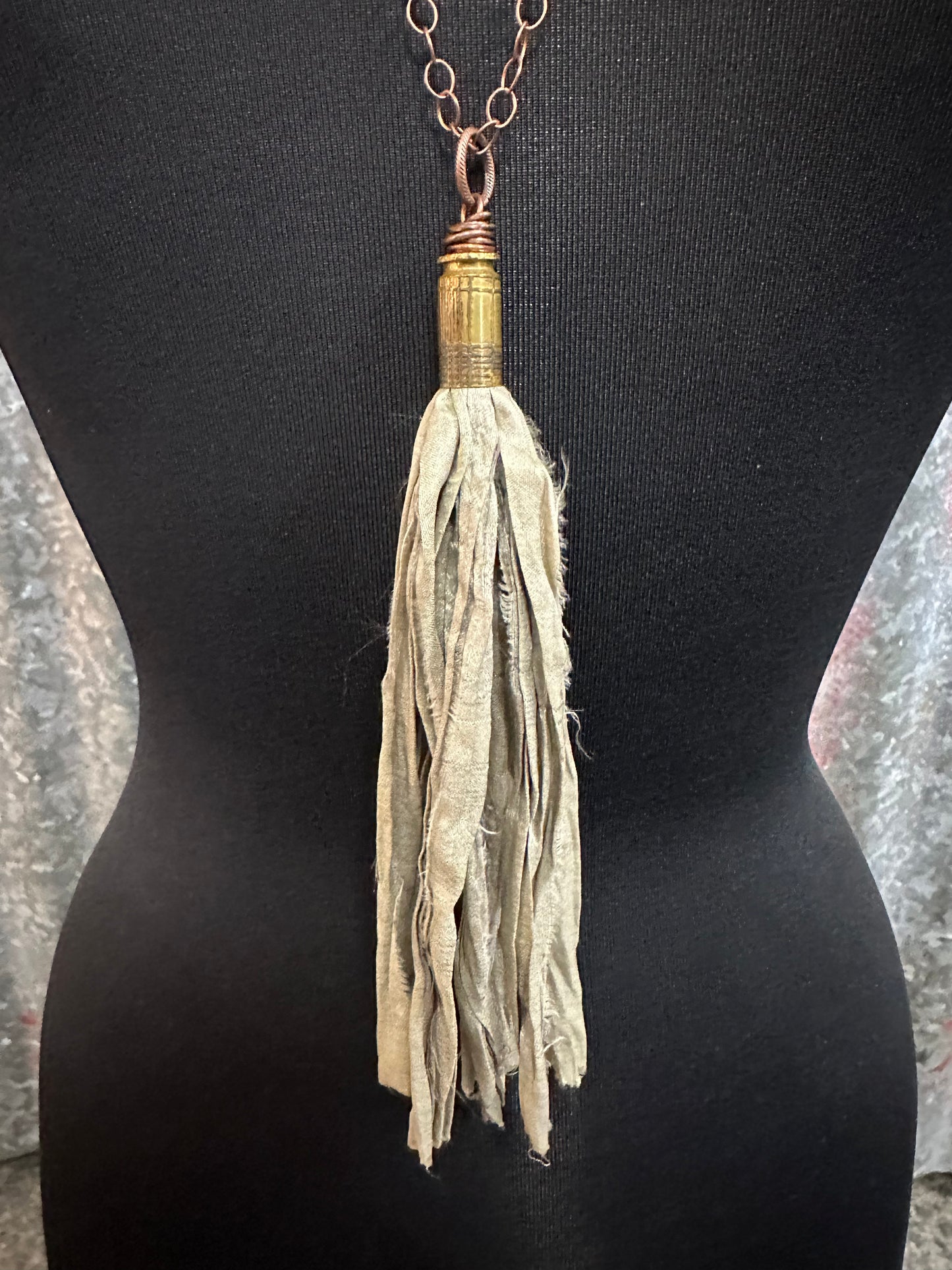 Natural Silk Tassel Bullet Casing Necklace