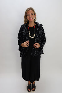 Black and White Fleece Houndstooth Collard Jacket