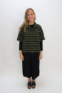 Lime and Black Pattern Cowl Neck Boxy Top