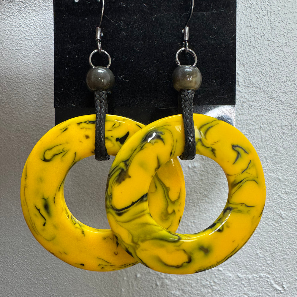 Yellow and Black Ring Earrings