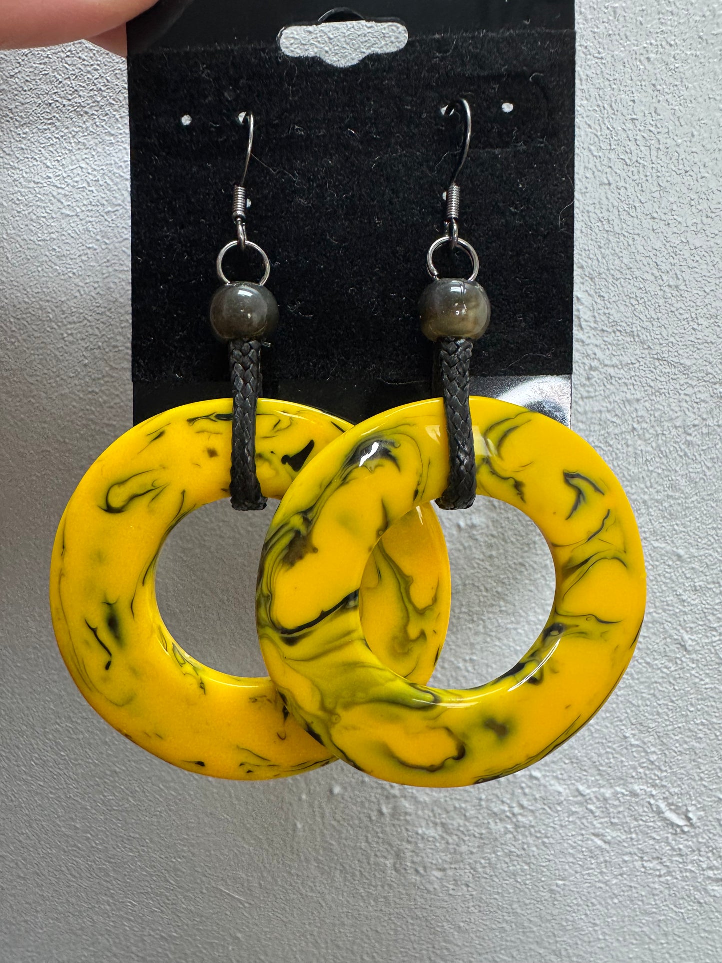 Yellow and Black Ring Earrings