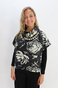 Reversible Boxy Black and Cream Print Top