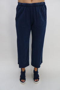 Denim Blue Fleece Wide Leg Cotton Pants