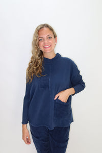 Denim Blue Ribbed Sleeve Top