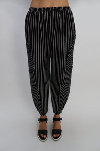 Black and White Stripe Pleat Pant with Pockets