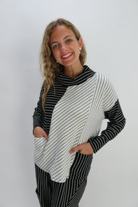 Black and White Stripe Roll Neck Top