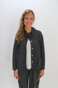 Black and White Stripe Button Up Jacket