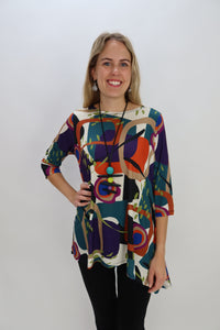 Geometric Pattern 3/4 Sleeve Aline ITY Tunic
