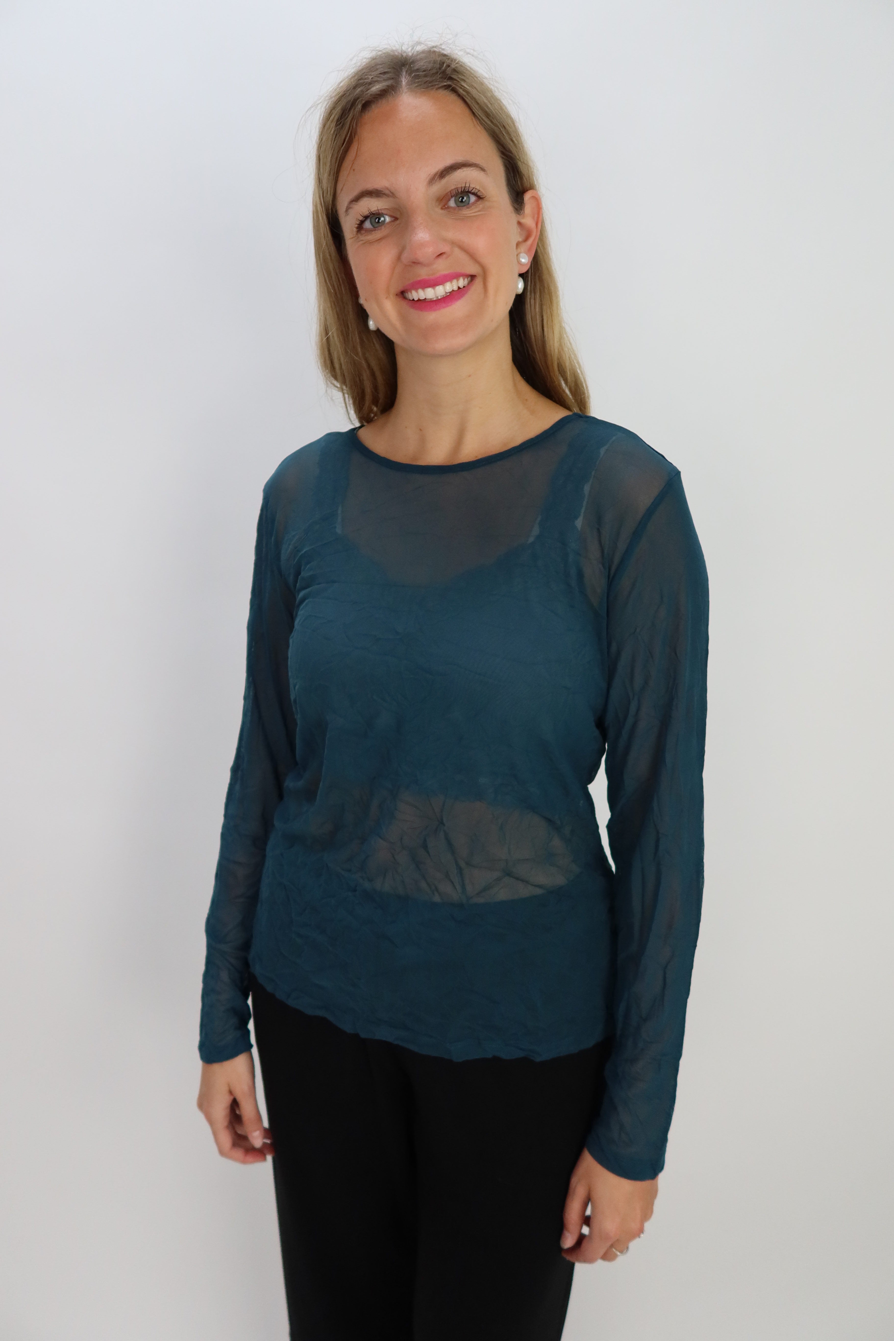 Forest Teal Crush Long Sleeve Sheer Top – Twist Boutique