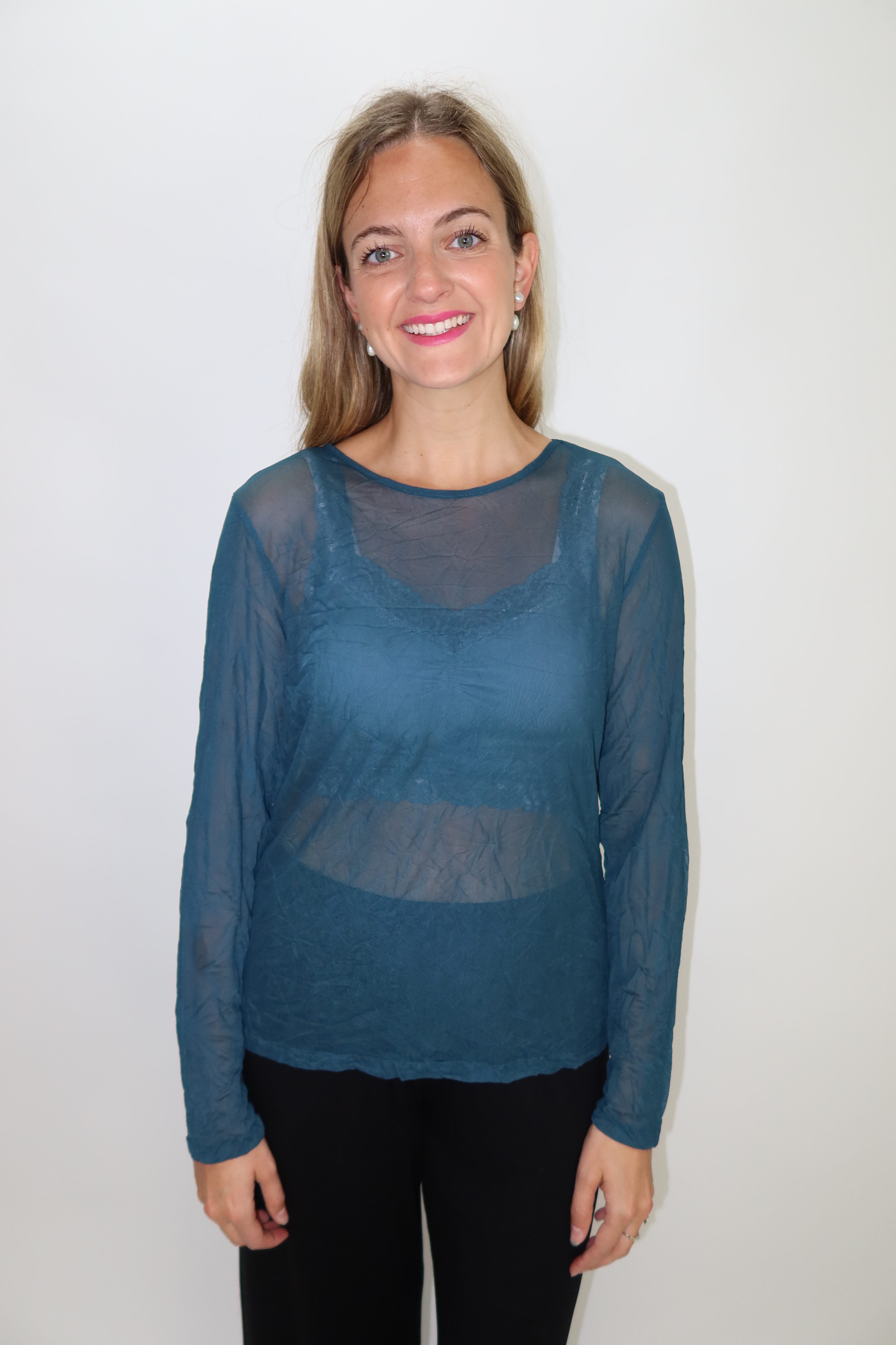 Forest Teal Crush Long Sleeve Sheer Top – Twist Boutique