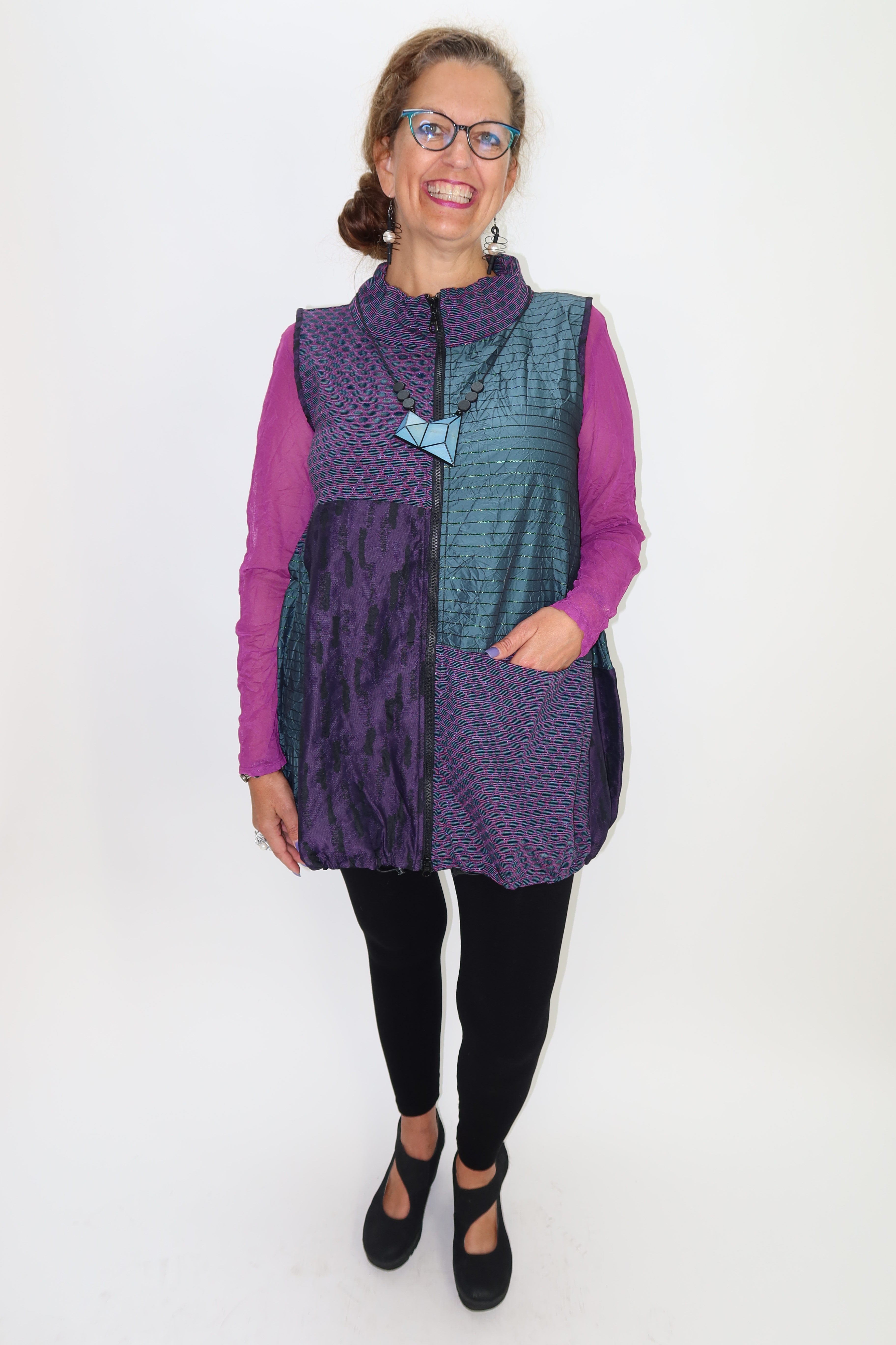 トップス ENDS and MEANS QUILTINGREVERSIBLE VESTXL Purple and Teal Pattern Sleeveless Zip Up – Twist Boutique
