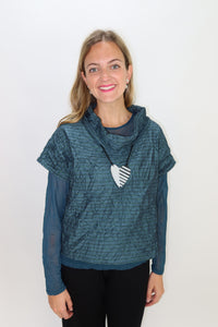 Mineral Teal Crush Short Sleeve Cowl Neck Top