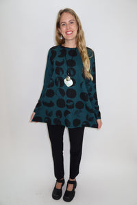 Teal Peacock Black Dots Tunic