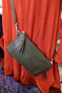Olive Green Genuine Leather RFID Cross Body Bag