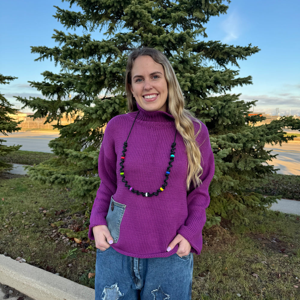 Violet Purple Denim Sweater - One Size