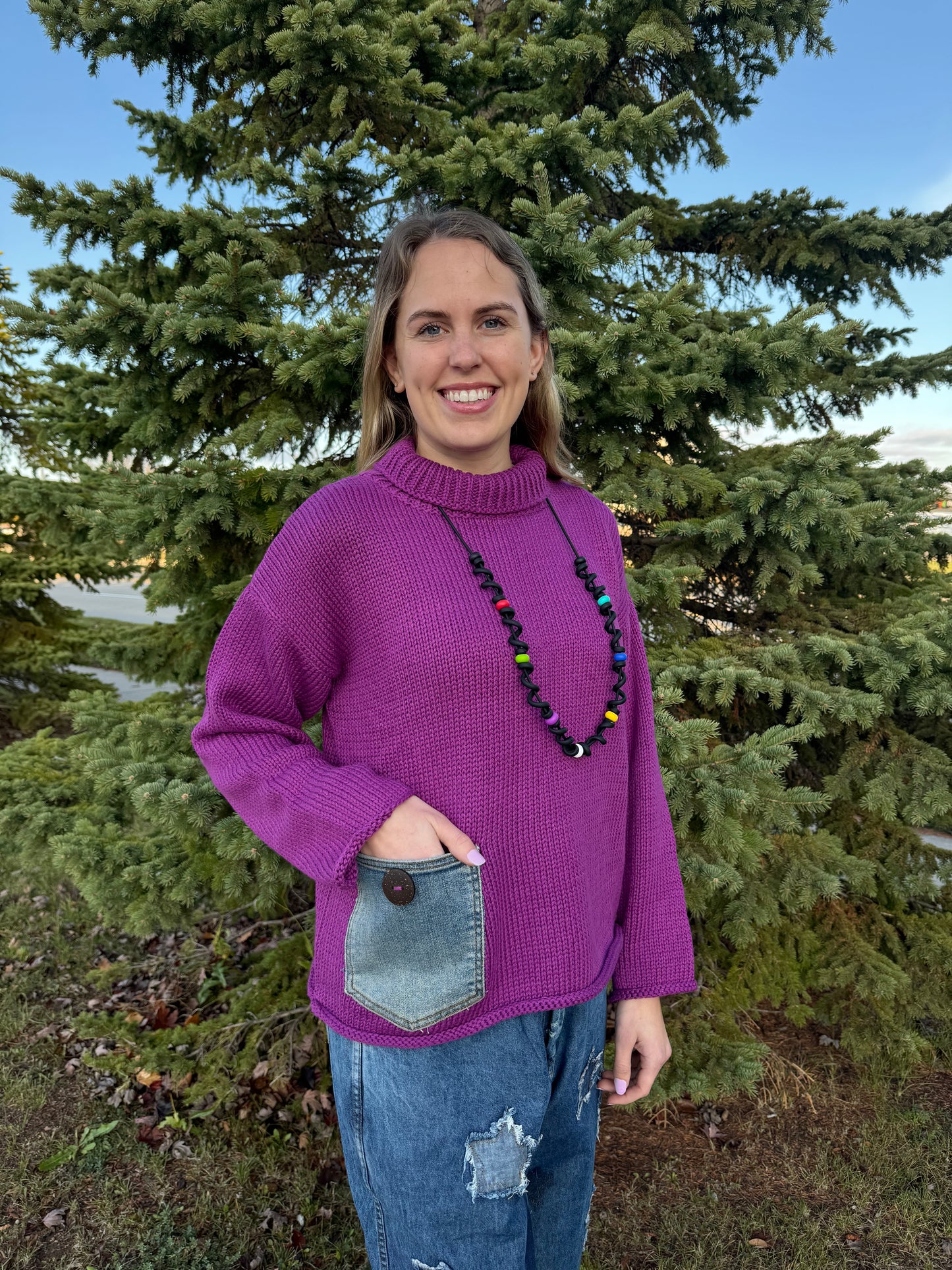 Violet Purple Denim Sweater - One Size