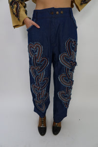 Dark Blue Jeans with Heart Accents