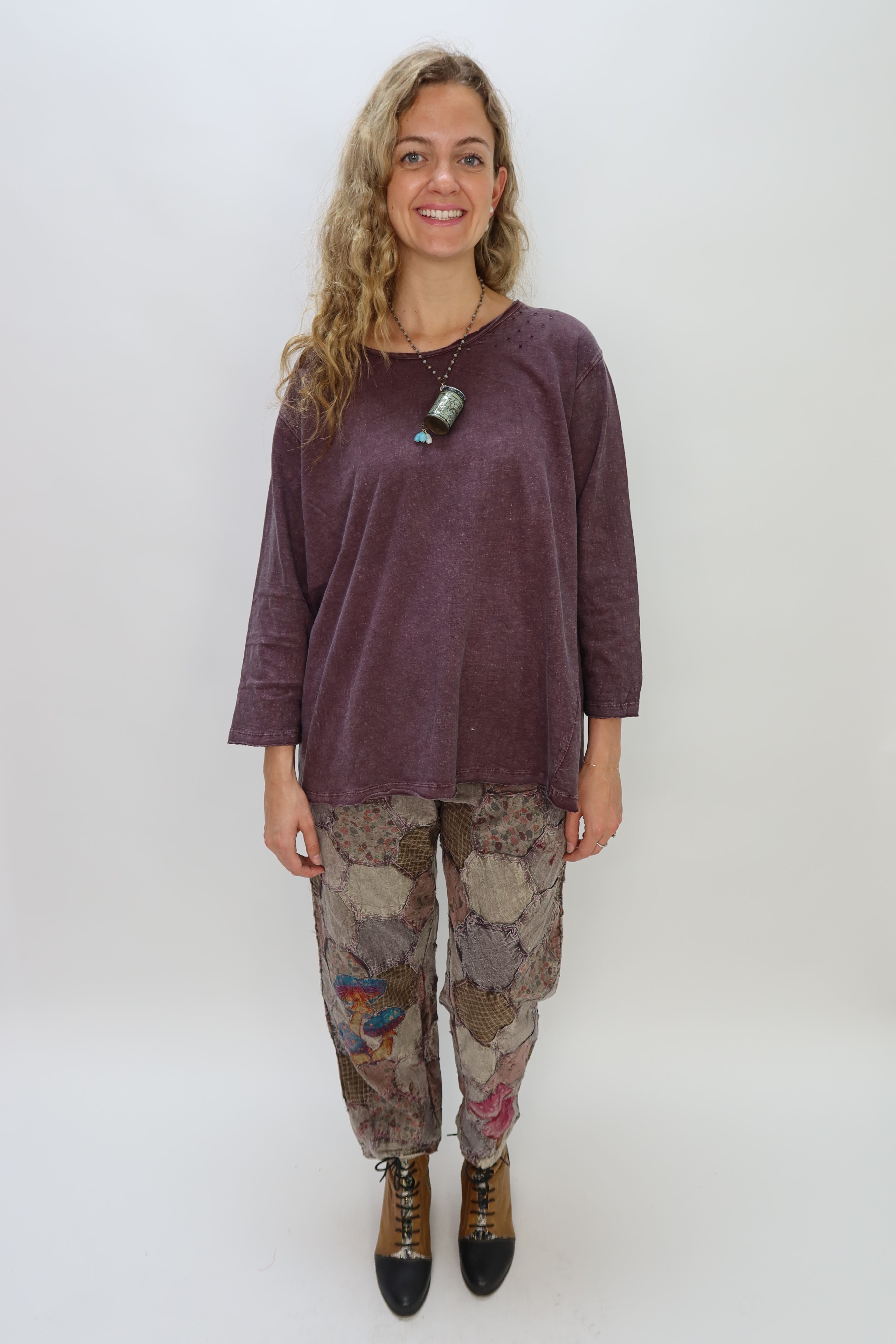Purple Hexagons Mix Patchwork Shell Button Up Pant – Twist Boutique