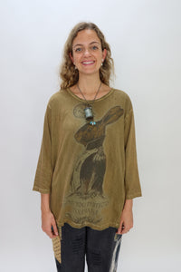 Vintage Mustard Green Bunny Printed Tee One Size