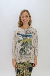 Vintage Washed Blue Bird Printed Tea Dyed Tee One Size