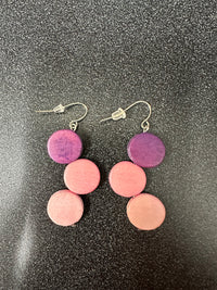 Pink & Purple Triple Wooden Dot Earrings